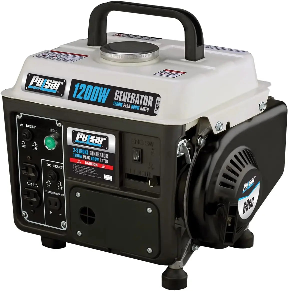 [XMSJ]XMSJ-1,200W Carrying Handle, PG1202SA Gas-Powered Portable Generator, 1200W, Black/White