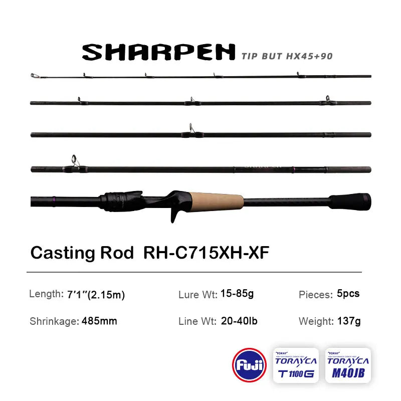 PURELURE SHARPEN Travel Soft Lure Long Spinning and Casting XF/MF Action Rods FUJI Components Bass Pike Rod Fishing Rod Reel
