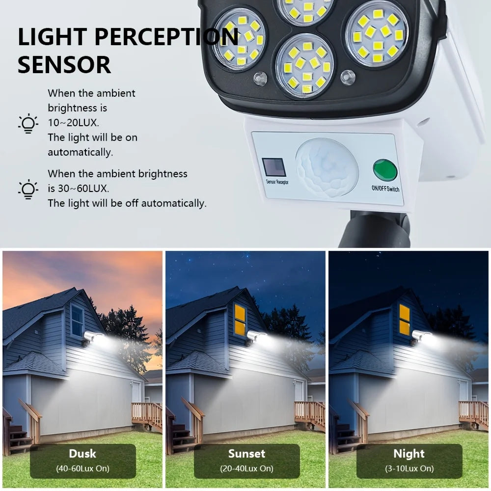 Outdoor Motion Sensor Solar Lights 2000 Lumens 77LED Solar Motion Sensor LED Light Outdoor Camera Wireless Security Floodlights