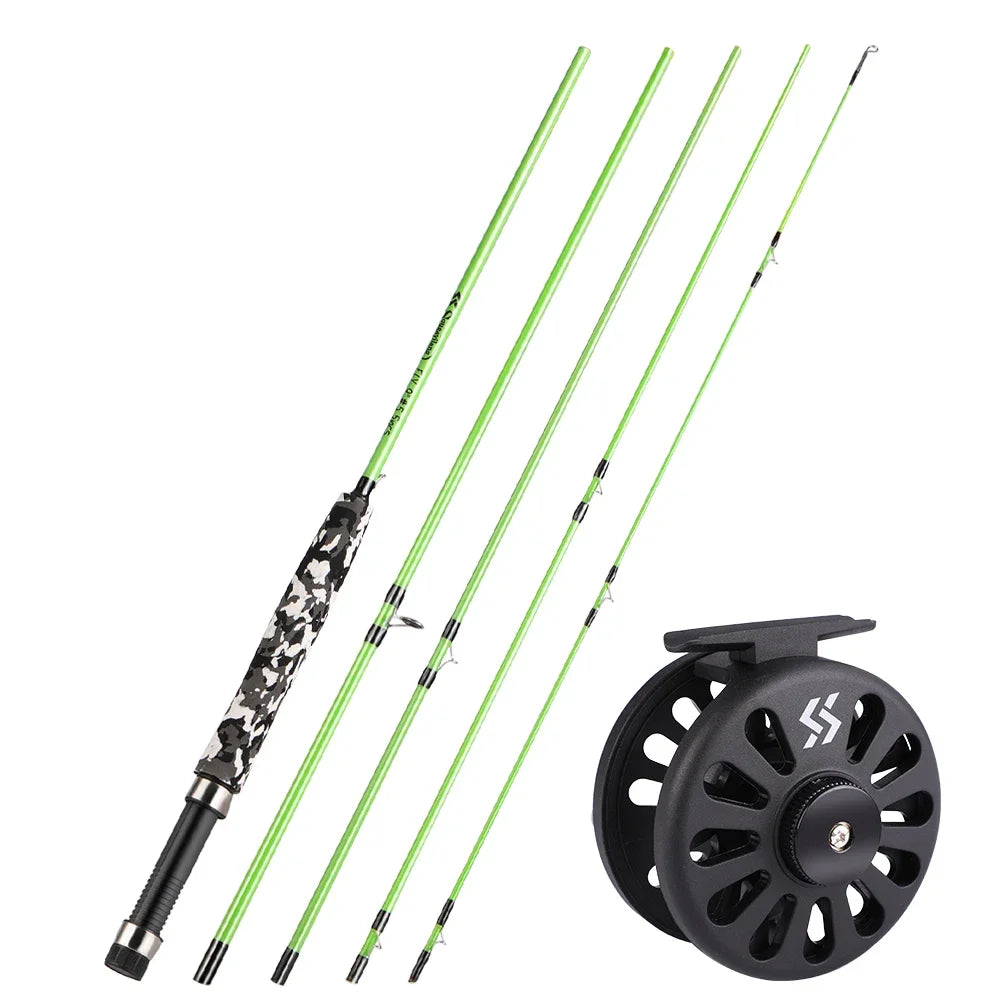 Sougayilang Fly Fishing Rods and Reels 5-sections Carbon Rod 5/6 Reels for Trout Perch Fishing Suitable for Leisure Fishing