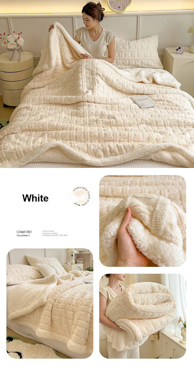Thickened Coral Fleece Bed Blankets for Winter Warm Soft Imitation Lambs Wool Jacquard Blankets for Bedroom Sleeping Sofa Throw