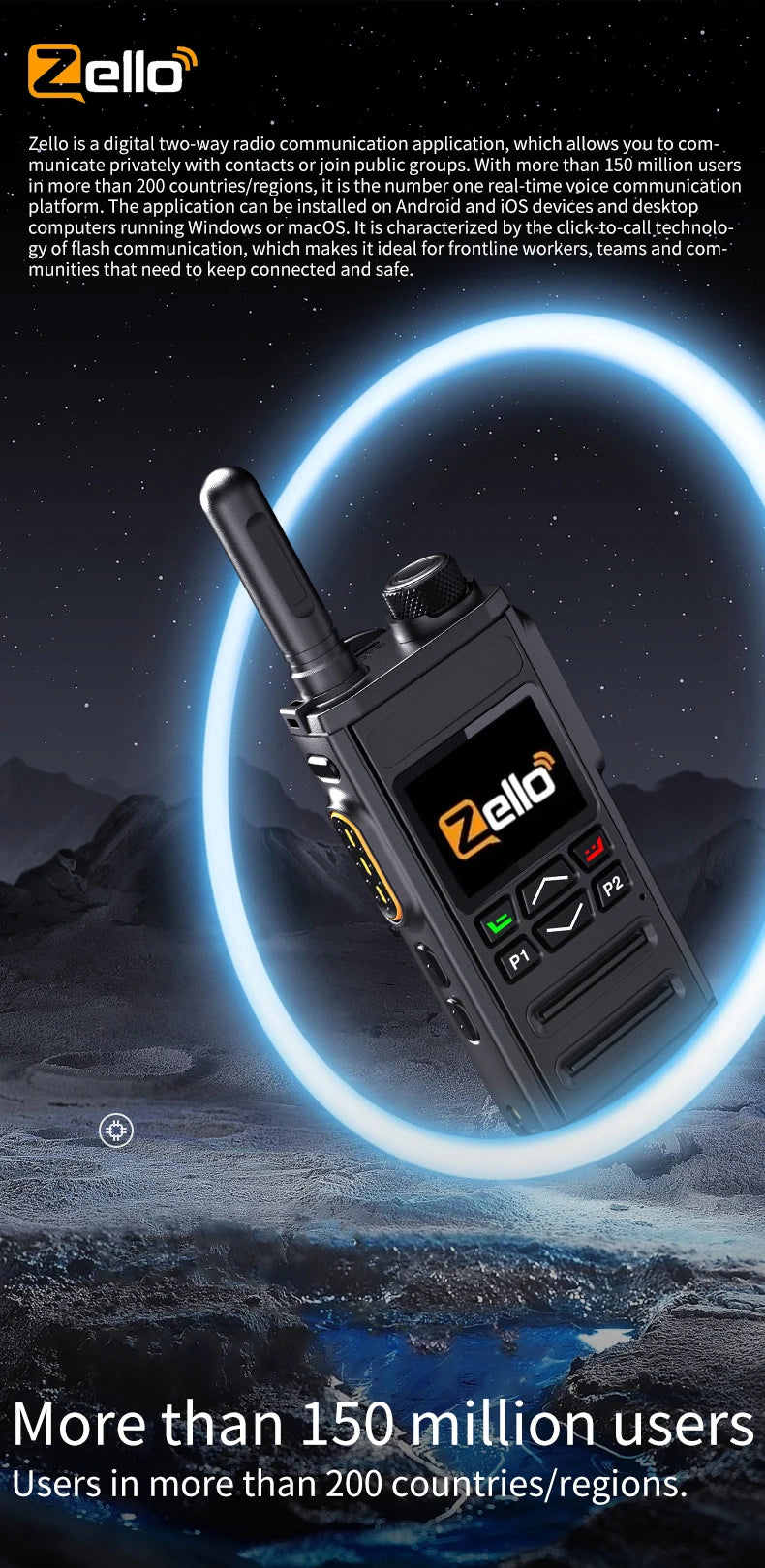 Zello 4G LTE&WiFi POC walkie Talkie - Bluetooth Connection, Long Battery Life, Fast Charging, Essential for Professional Outdoor