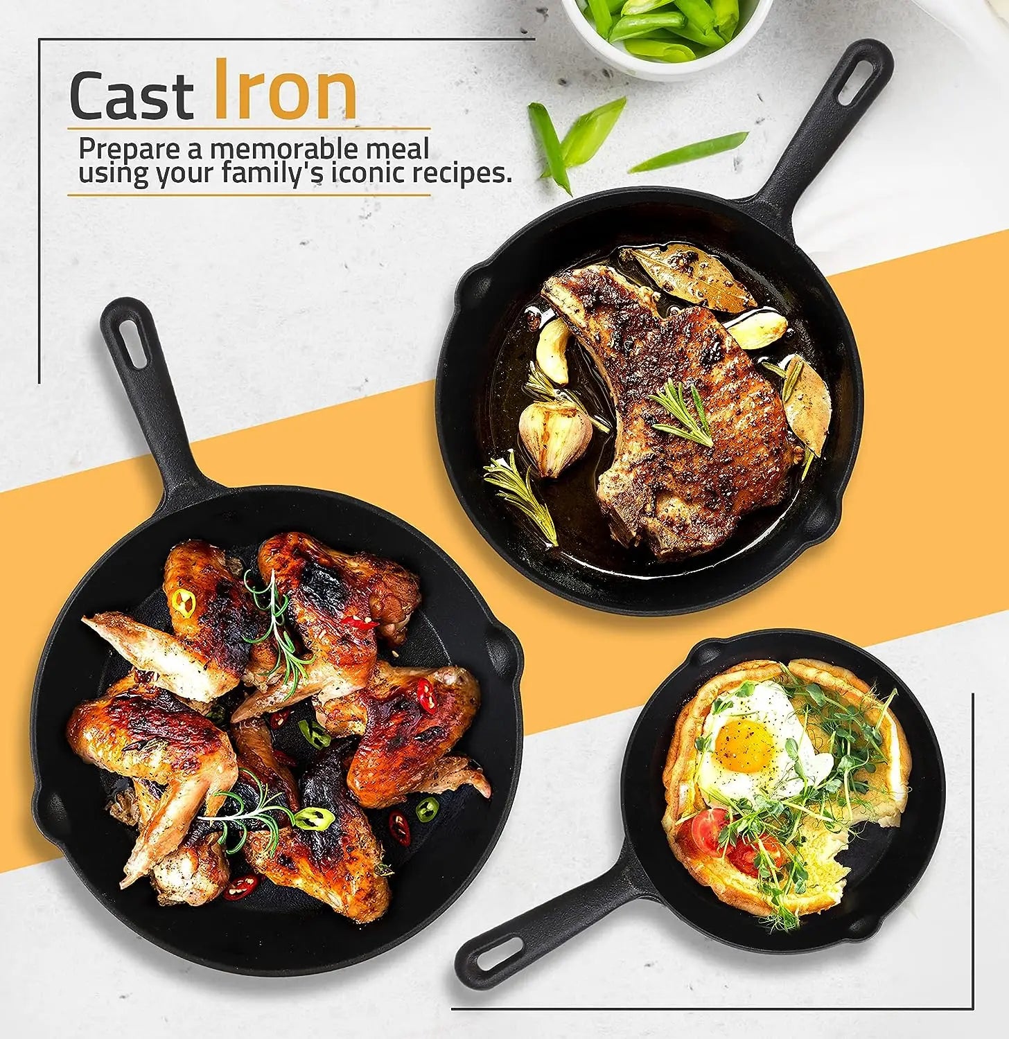 10" Pre-Seasoned Cast Iron Skillet With Pouring Lip For Cooking Bake Cake Barbecue Non-Stick Pan Heavy Duty Frying Pan Oven Safe
