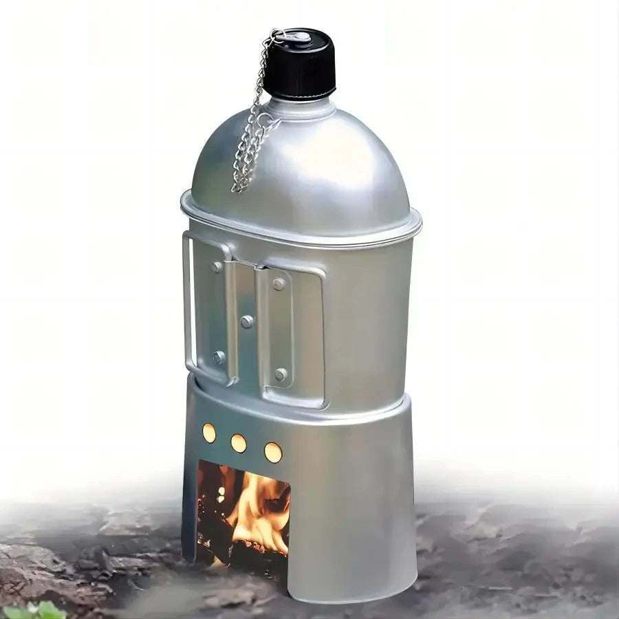 Outdoor Military Canteen Cookware Set Aluminum Alloy Canteen Multi-Functional Water Bottle with Grab Handled Cup Green Canvas