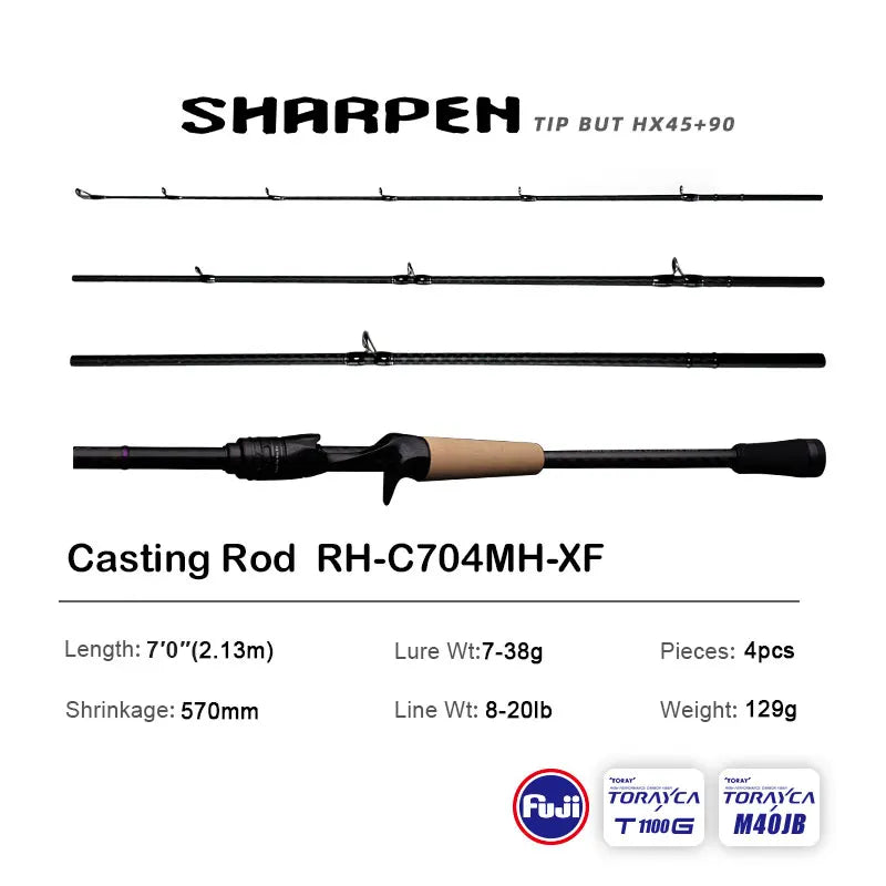 PURELURE SHARPEN Travel Soft Lure Long Spinning and Casting XF/MF Action Rods FUJI Components Bass Pike Rod Fishing Rod Reel