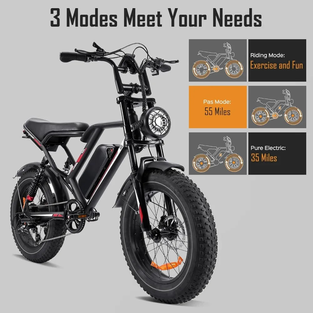 S8 Electric Bike for Adult, 1000W 20" Fat Tire 48V 17.5AH Removable Battery, Max 35-70 Miles Electric Motorcycle