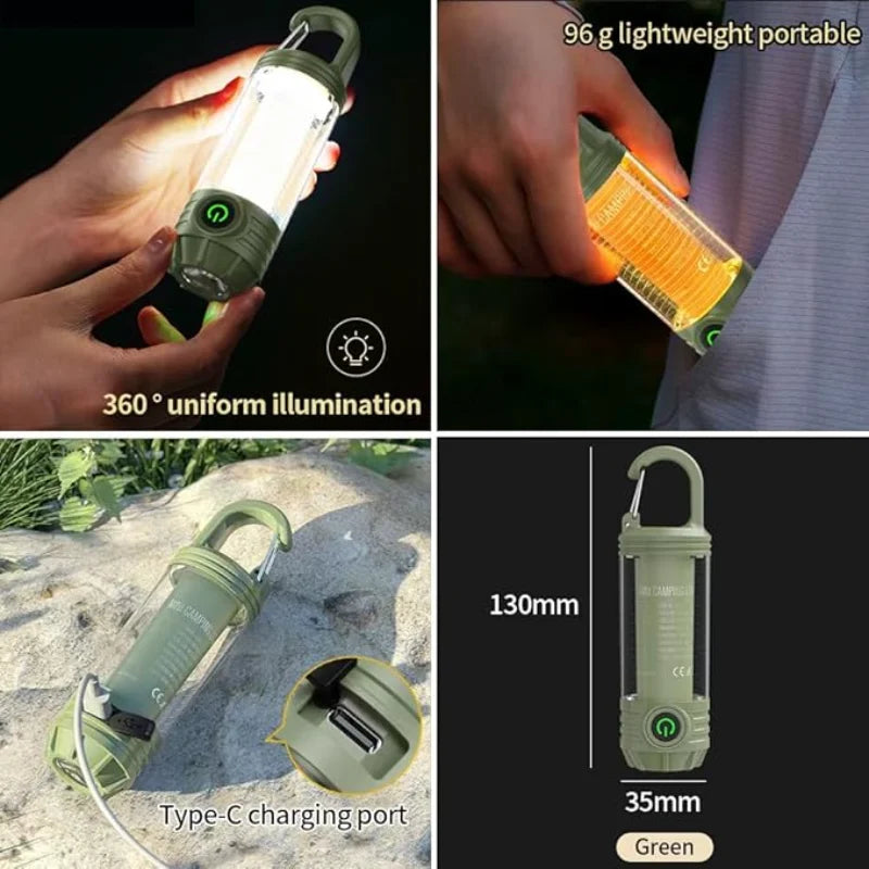 Rechargeable LED Mini Camping Flashlight,Portable Outdoor Light with Hook,White Warm and Red Light,6Modes,with Signal Flash
