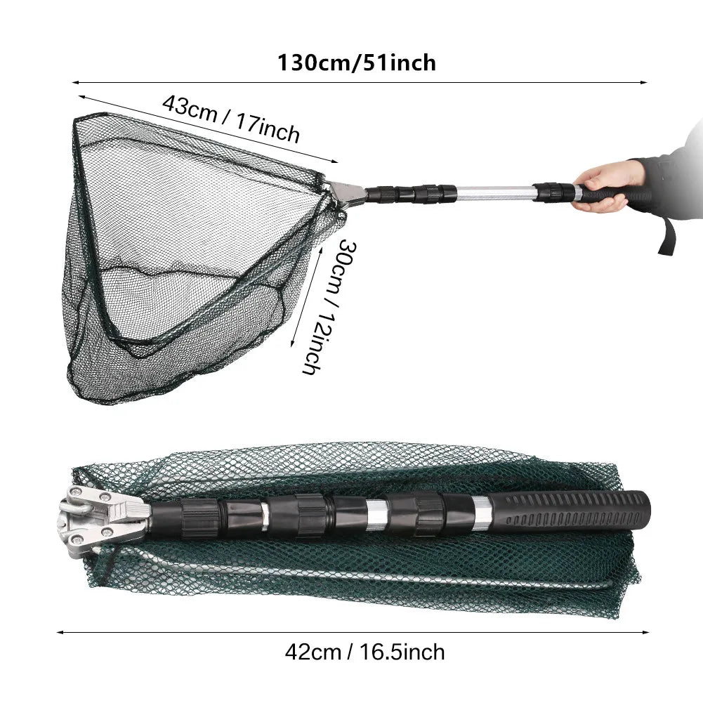 Fishing Landing Net Aluminum Alloy Durable Telescoping Extend to 190cm/130cm/55cm Folding Mesh Safe Fish Catching Releasing