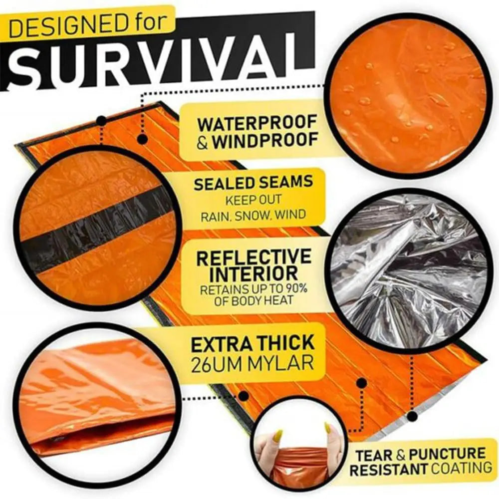 Portable  Mylar Insulated sleeping bag Waterproof Emergency Survival Outdoor Edc Camping Gear Thermal Sack First Aid Rescue Kit