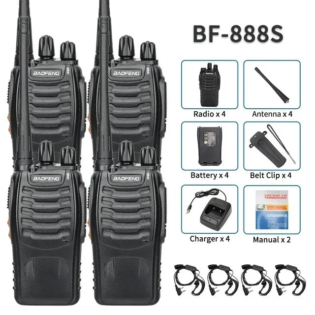 Baofeng 4Pcs BF 888S Walkie Talkie UHF 400 470MHz Long Range Two Way Ham Radios Transceiver for Hunting Hotel