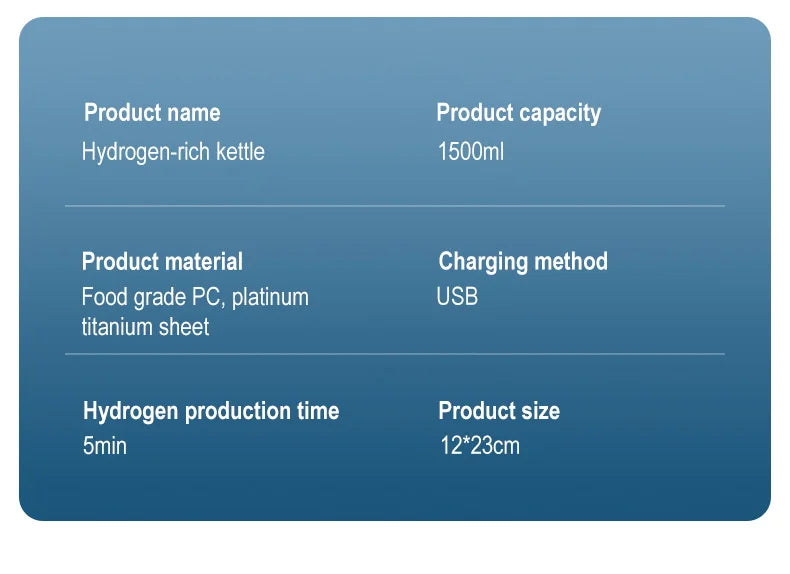 1.5L Portable Hydrogen Water Bottle Hydrogen-Rich Water Container Gym Sports Fitness Hydrogen-Rich Sports Bottle Water Kettle