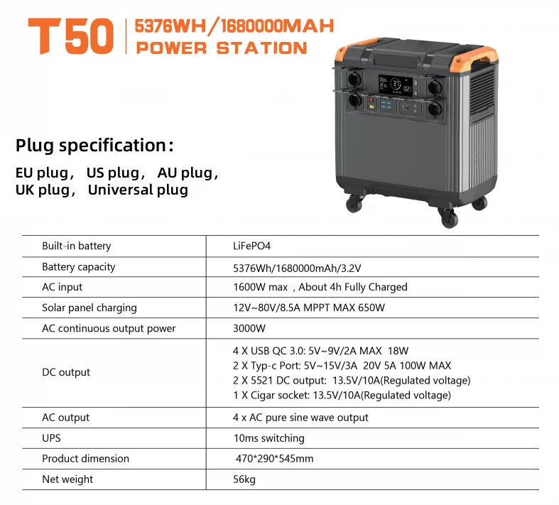3000W Portable Power Stations Lifepo4 Battery Camping Outdoor Power Supply 5376wh Energy Storage 2400W Portable Power Generator