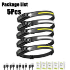 Sensor Headlamp USB Rechargeable LED Flashlight XPE+COB Torch Camping Waterproof Headlight Fishing Headlamp 1/2/3/4/5/8/10PCS