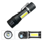 Mini Portable 2000 Lumens Led Flashlight Built In Battery Torch COB Variable Focus Waterproof Tactical Flashlight Bulb Light