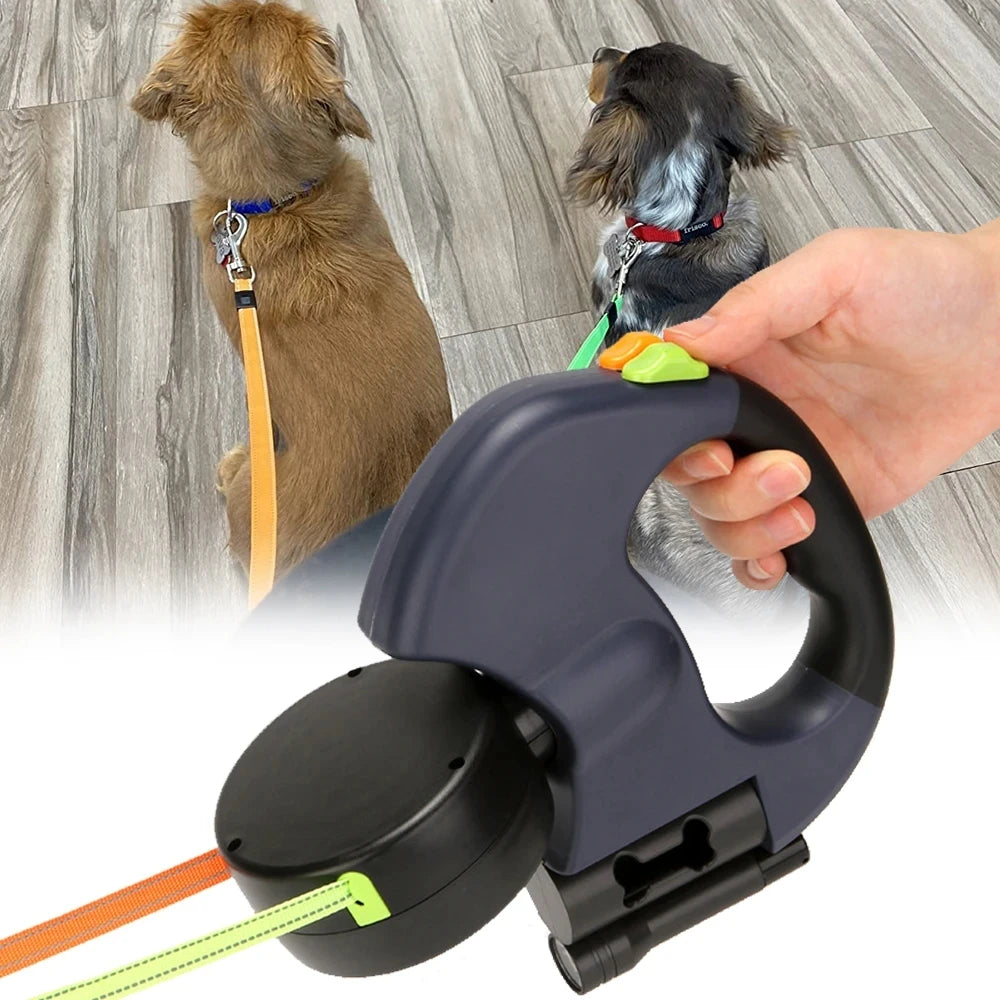Double dog Leash Light retractable roulette double end leash Portable rotating pet leash for 2 dogs walking pet supplies