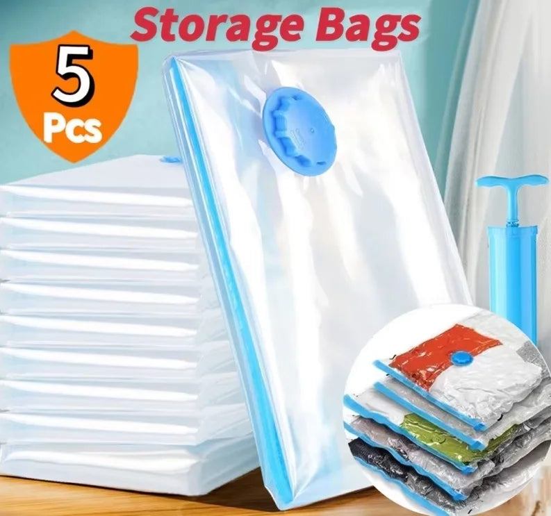 6pcs Jumbo Vacuum Storage Bags with Hand Pump – Reusable Space-Saving Bags for Bedding, Quilts, Down Comforters, and Large Items