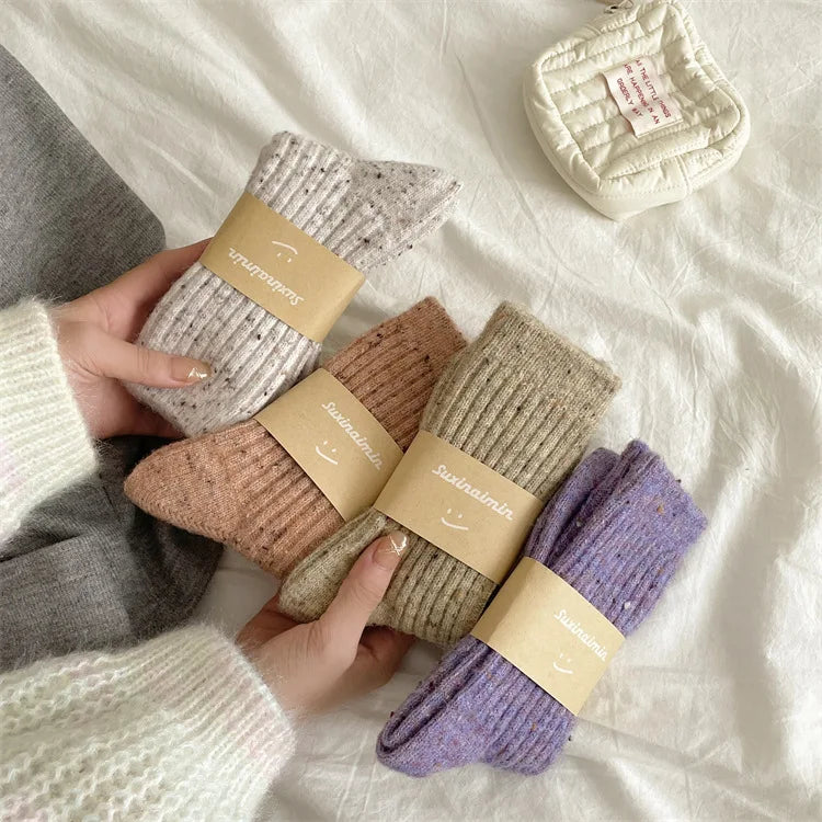 Winter Women Socks Wool Cashmere Thick Warm Long Socks Japanese Fashion Solid Color Thermal Floor Sleeping Socks Christmas Gifts
