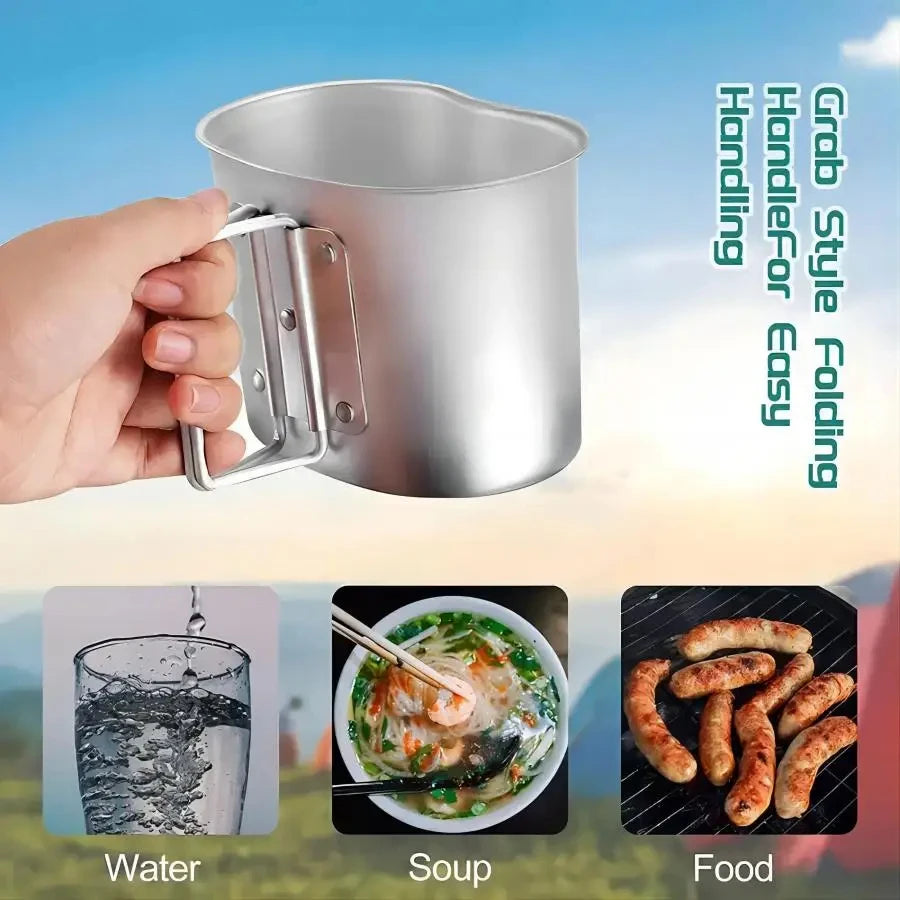 Outdoor Military Canteen Cookware Set Aluminum Alloy Canteen Multi-Functional Water Bottle with Grab Handled Cup Green Canvas