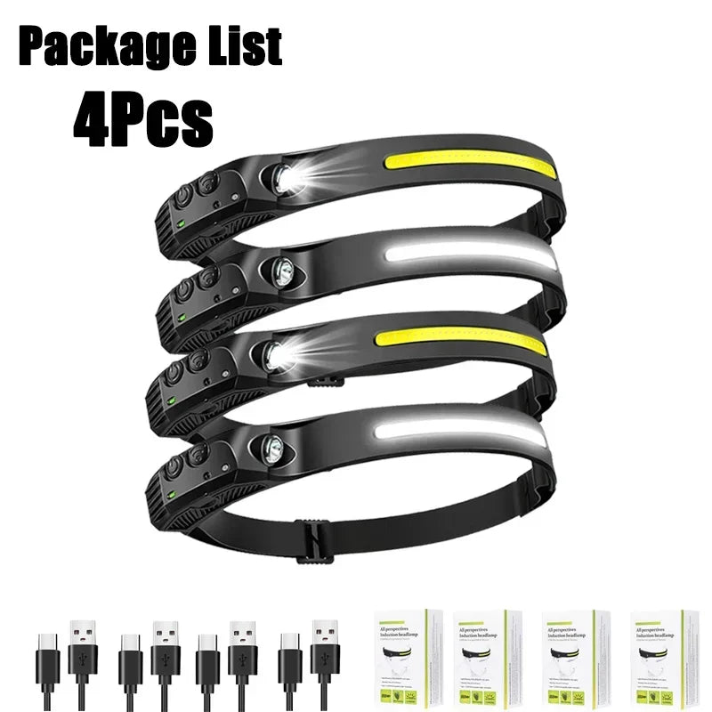 Sensor Headlamp USB Rechargeable LED Flashlight XPE+COB Torch Camping Waterproof Headlight Fishing Headlamp 1/2/3/4/5/8/10PCS