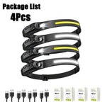 Sensor Headlamp USB Rechargeable LED Flashlight XPE+COB Torch Camping Waterproof Headlight Fishing Headlamp 1/2/3/4/5/8/10PCS