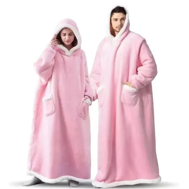Men's and women's extra long winter hoodies, greedy blankets, pajamas with sleeves, sportswear