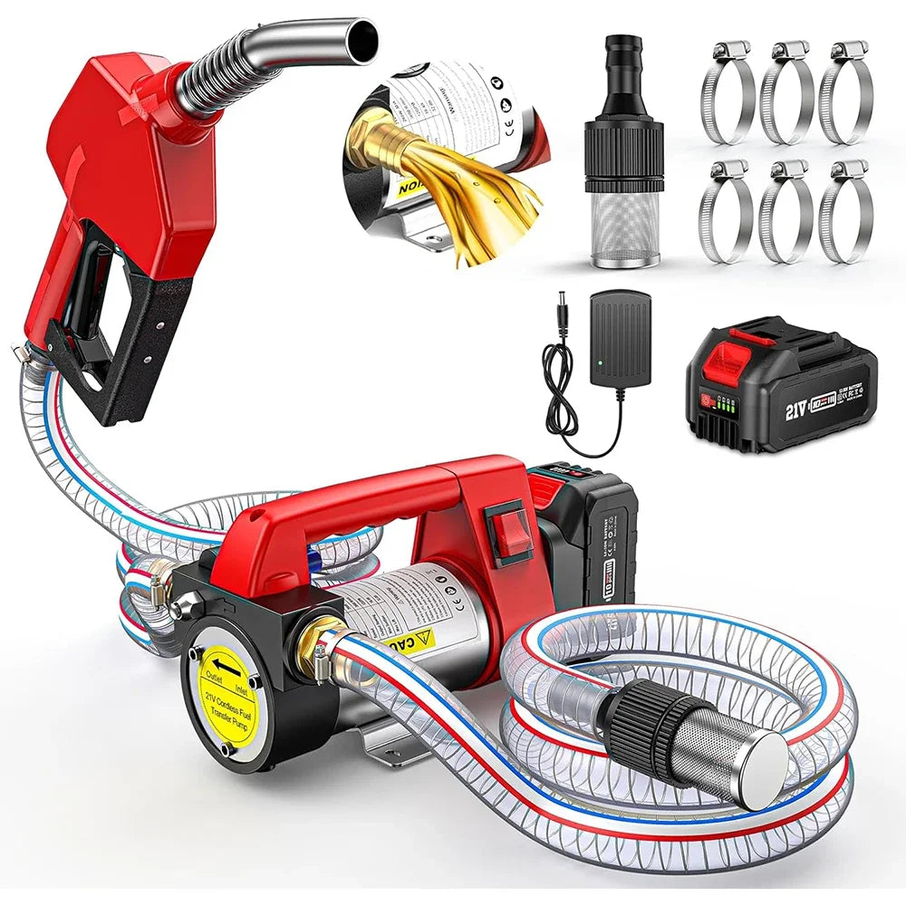 Cordless Diesel Transfer Pump Kit  21V DC Fuel Transfer Pump Battery Powered 12GPM Portable Self-Priming Diesel Pump Kit