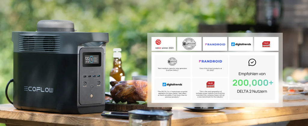 ECOFLOW Portable Power Station DELTA 2, 950Wh LiFePO4 (LFP) Battery, 1800W AC/100W USB-C Output, Solar Generator