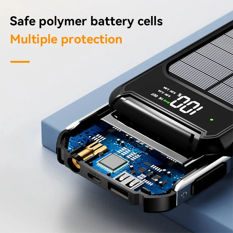 80000mAh Large Capacity Portable Outdoor Solar Mobile Power 4 in 1 Built in Cables LED Digital Display For iPhone Samsung Xiaomi