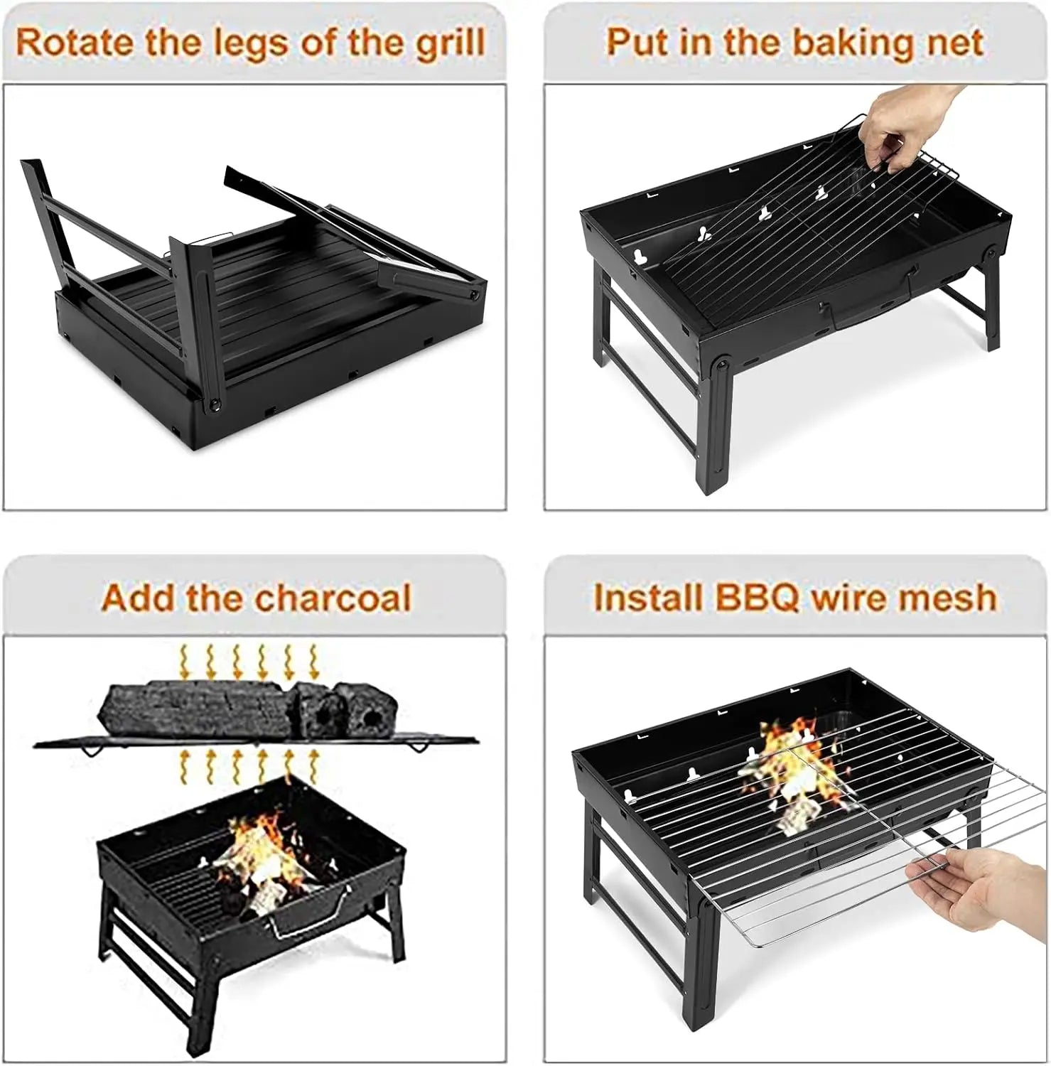 Folding Charcoal Grill, Portable Lightweight BBQ for Camping, Hiking, Picnics, Tailgating, Backpacking – Medium