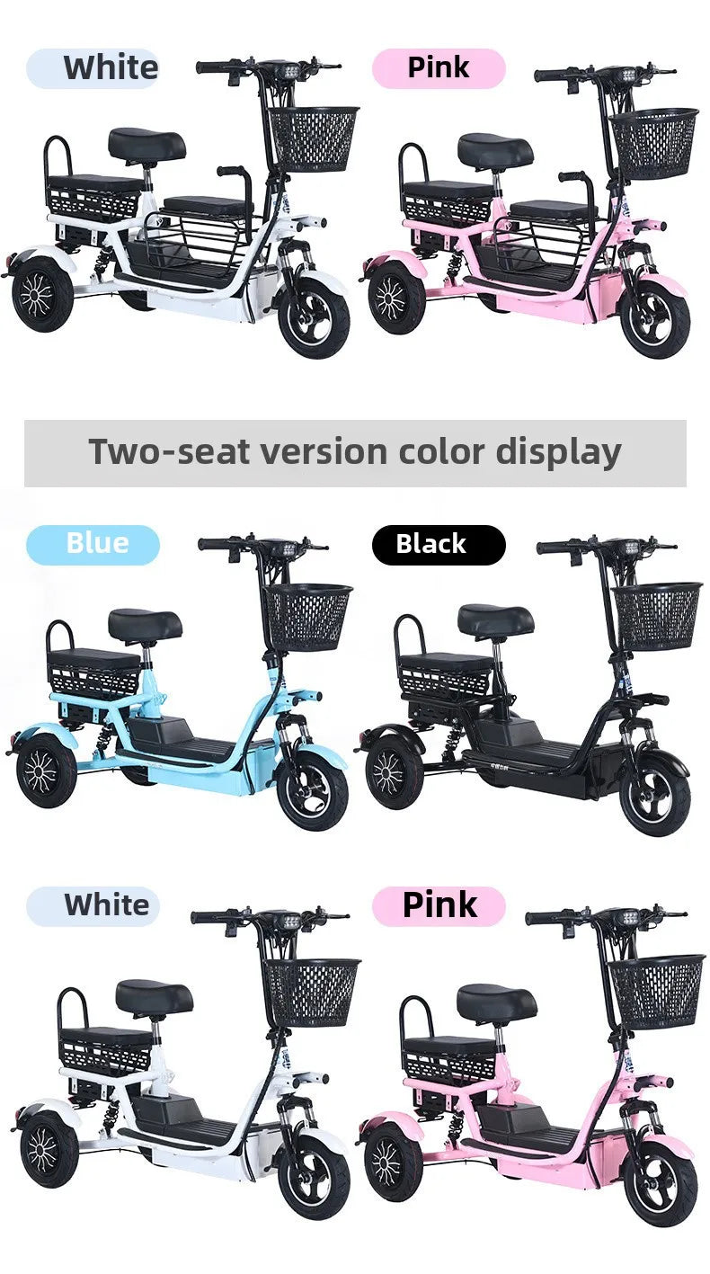800W48V 70km folding electric tricycle small leisure vehicle for adults to ride three people portable battery car for home use
