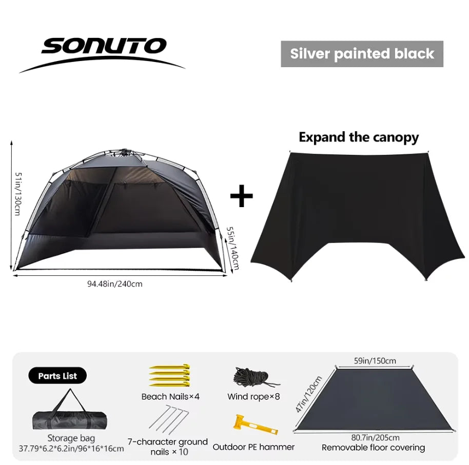 Sonuto Outdoor 3-4P One-Touch Camping Tent Quick Automatic Opening Beach Fishing Tent Family Travel Picnic Park Anti-UV Shade