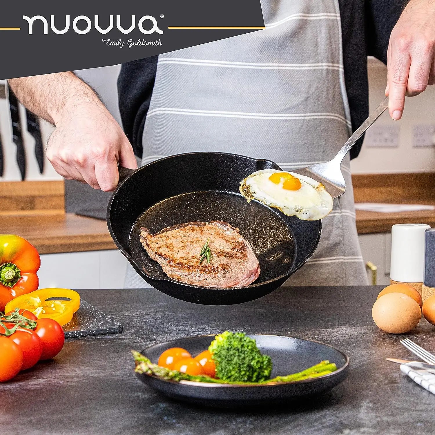 10" Pre-Seasoned Cast Iron Skillet With Pouring Lip For Cooking Bake Cake Barbecue Non-Stick Pan Heavy Duty Frying Pan Oven Safe