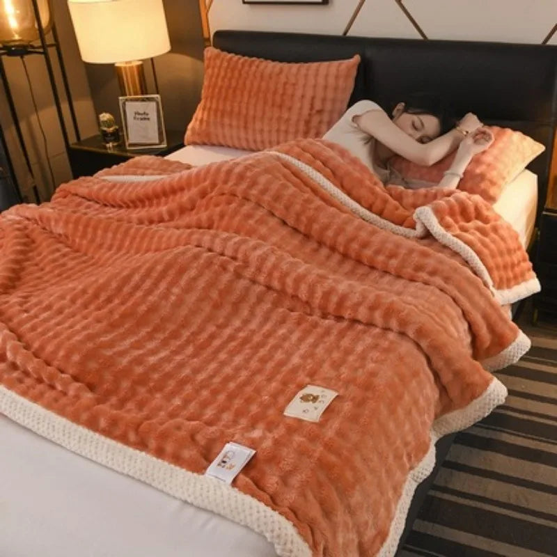 2025 new solid color simple blanket imitation rabbit velvet super soft plush blanket high gram weight sofa blanket winter warmth