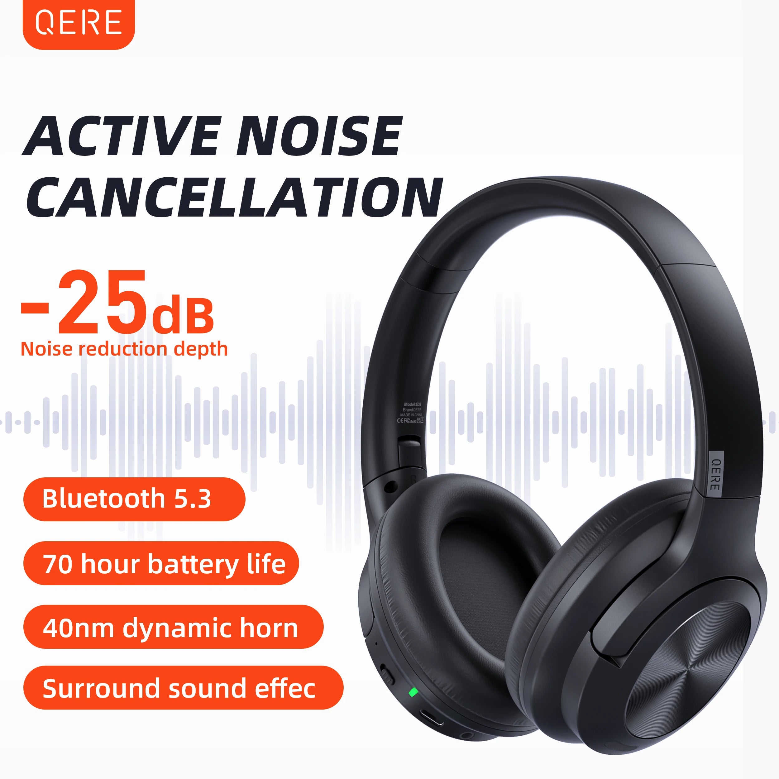 Wireless Bluetooth headset QERE E80 Earphone 5.3 ANC Noise Cancellation Hi-Res Audio