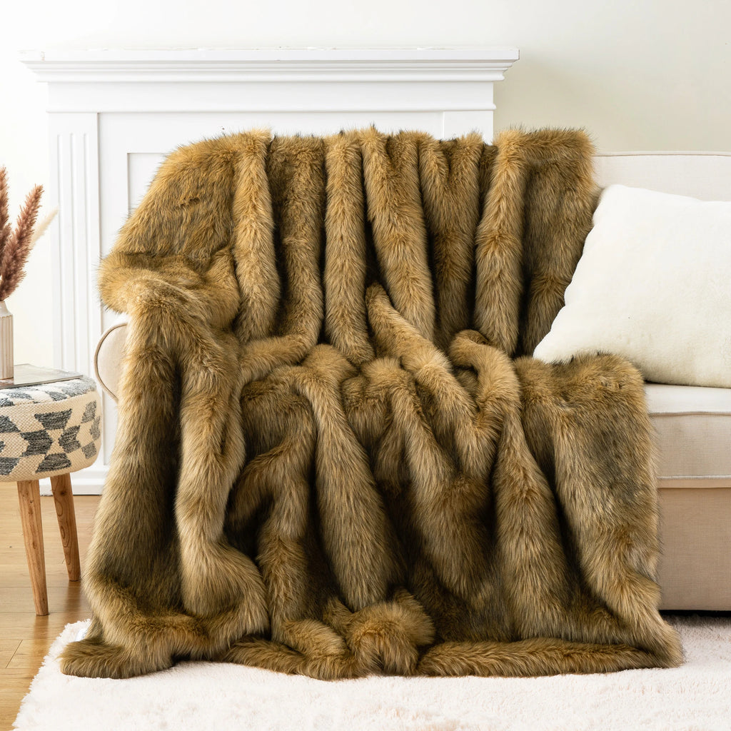 Battilo Faux Fur Throw Blanket Luxury Decorative Sofa Blankets Thick Warm Fur Blanket Soft Fluffy Plaid Throws For Bed King Size