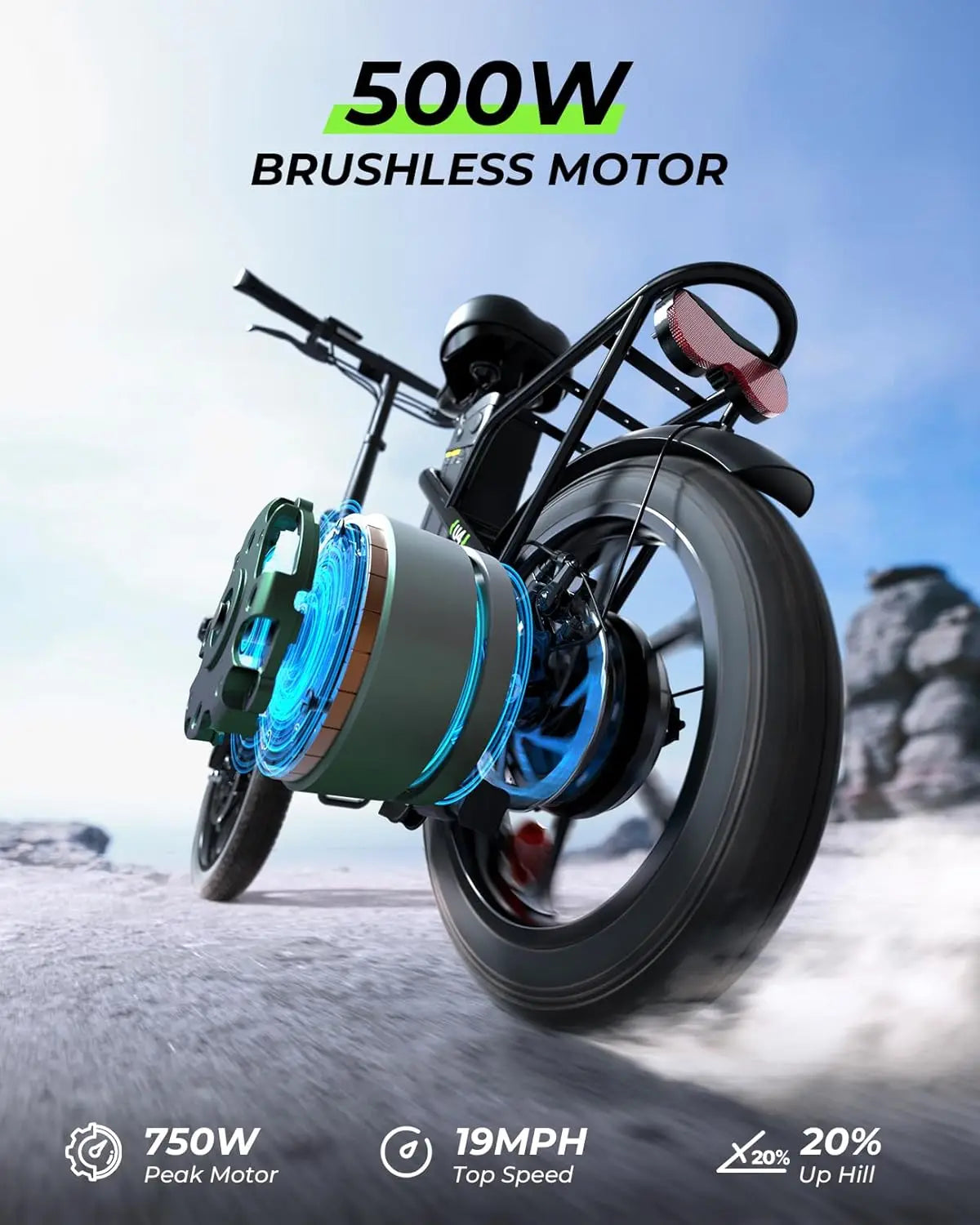 U4 16" Folding Electric Bike for Adults, 750W Peak Motor with Max 55Miles PAS Range & 19MPH EBike
