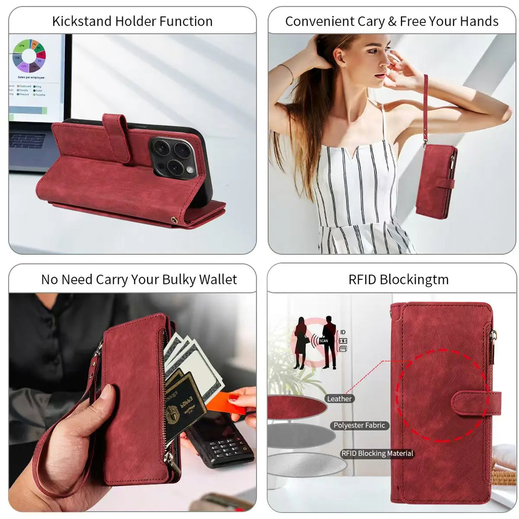 PU Leather Phone Case for IPhone 17Air  17 Pro Max 16 Pro Max 16e 15 14 13 12 11 Pro Max Plus  Flip Wallet Style Phone Cover