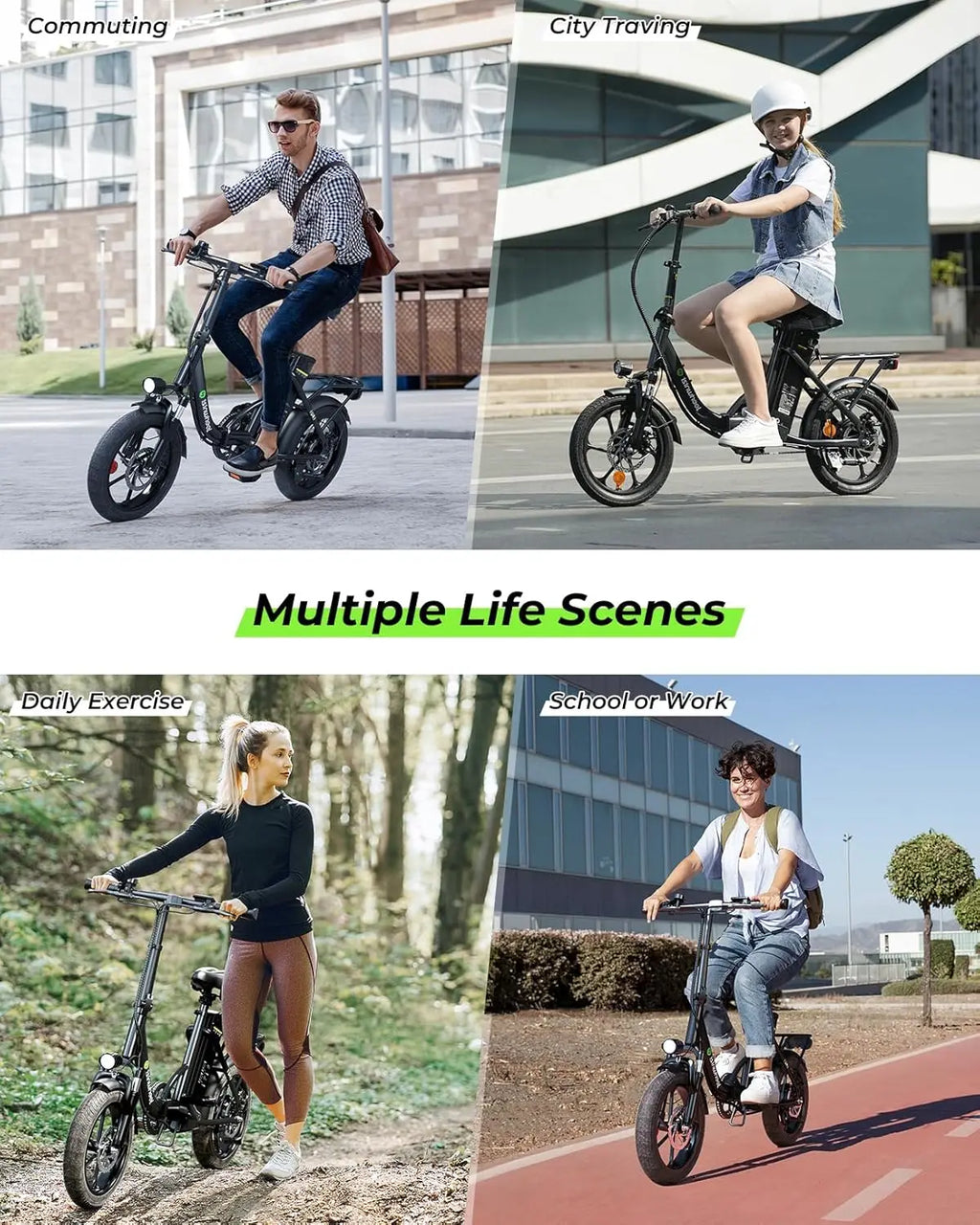 U4 16" Folding Electric Bike for Adults, 750W Peak Motor with Max 55Miles PAS Range & 19MPH EBike
