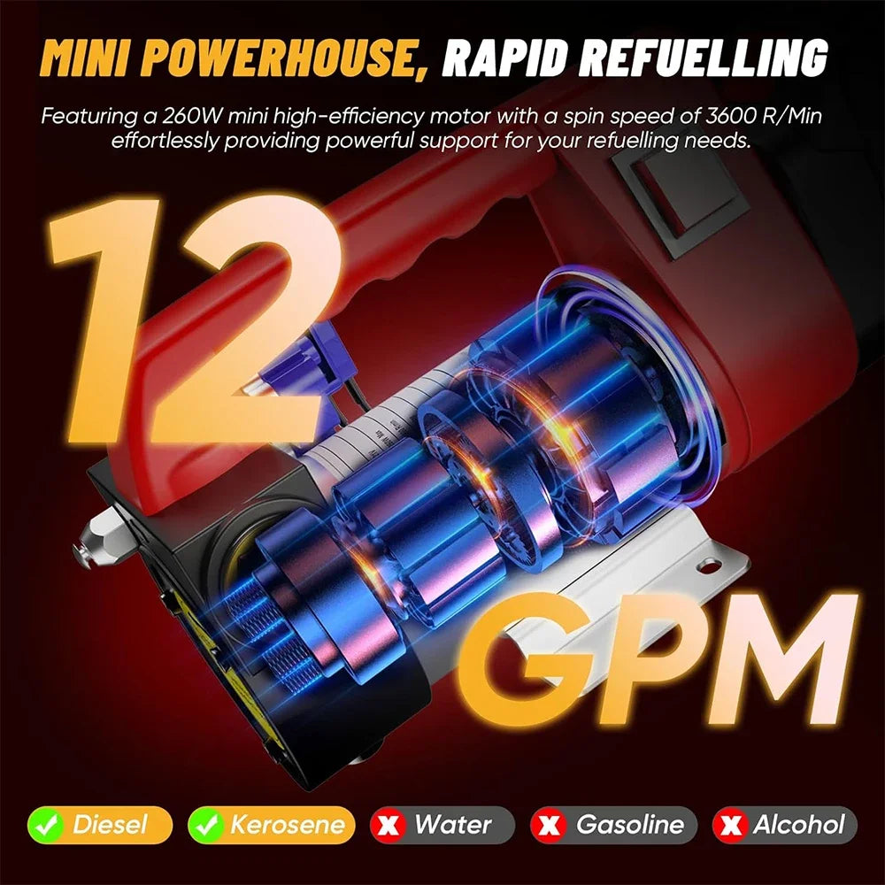 Cordless Diesel Transfer Pump Kit  21V DC Fuel Transfer Pump Battery Powered 12GPM Portable Self-Priming Diesel Pump Kit