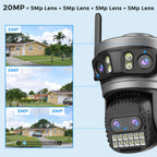 20MP Outdoors Wifi Camera 10K HD Three Lens Security 5G PTZ IP Camera 10X Digital Zoom Lens Human AI Auto Detect Tracking Camera