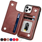 Wallet Double Button With Card Slot Stand Flip Leather Case For iPhone 16e 16 Pro Max 15 Plus 14 13 12 Mini 11 SE3 SE2 X XR 8 7