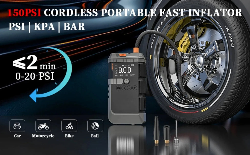 Car Jump Starter with Air Pump 3000A Peak Starter Box 150PSI Digital Tire Inflator Car Battery Jump Starter With Air Compressor