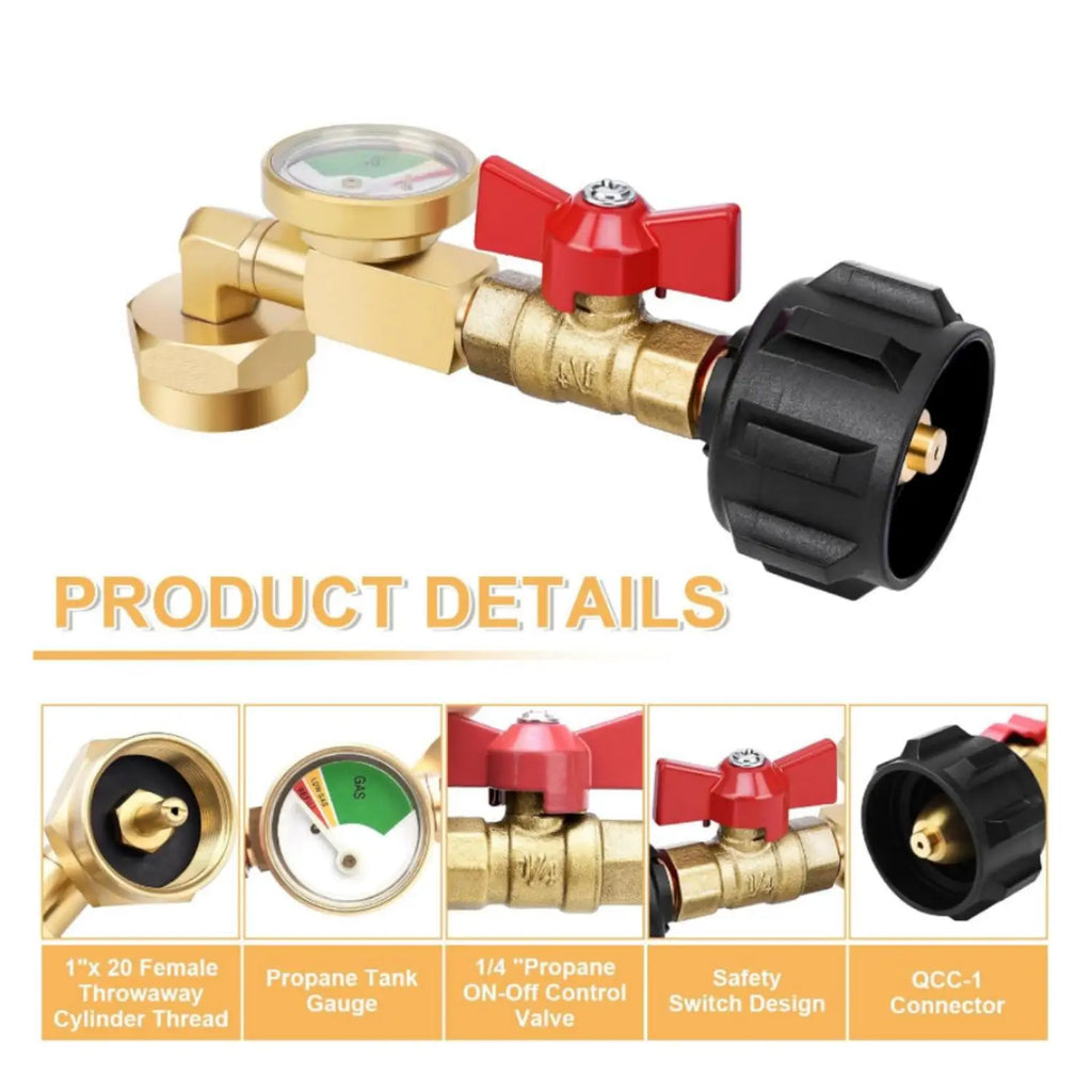 Propane Gas Converter 20 lb to 1 lb Propane Refill Elbow Adapter for Propane Heaters Grills Stoves Camping Equipped