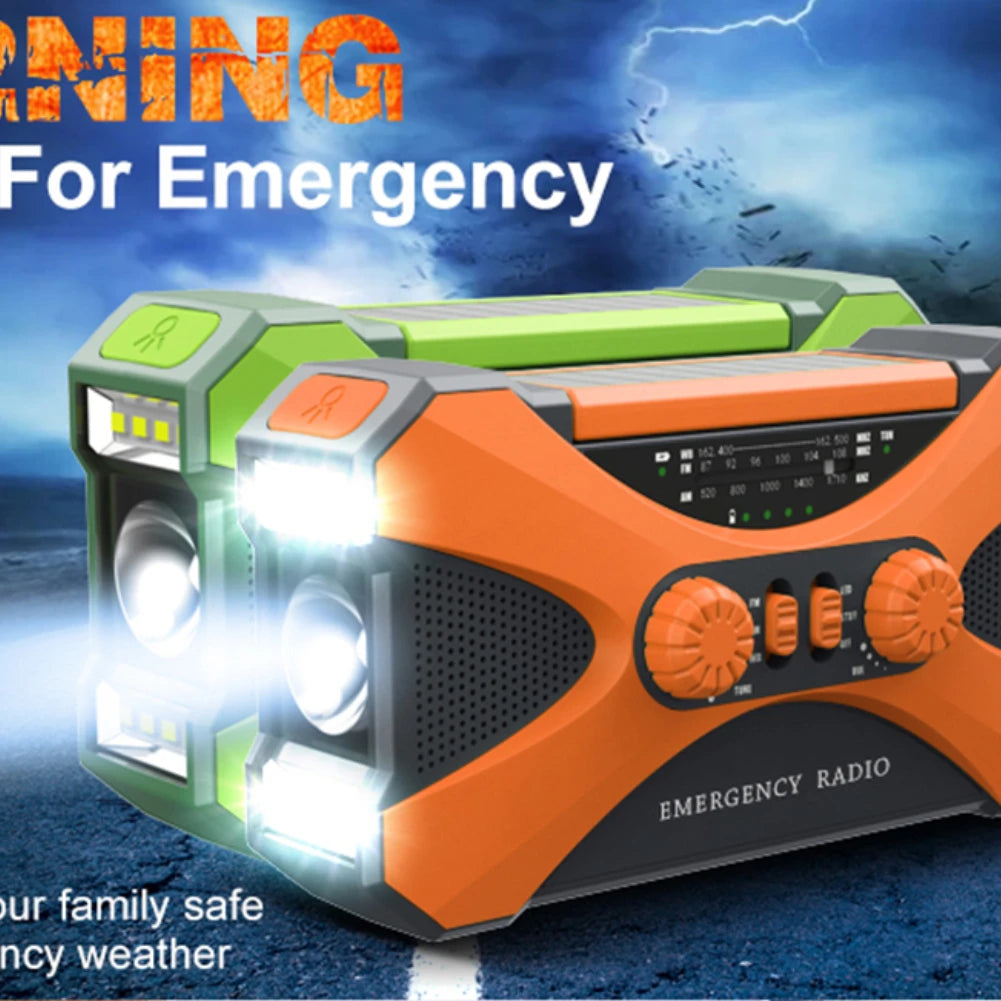 Emergency Solar Power Hand Crank Dynamo Generator 10000mAh Phone Charger Bank SOS AM/FM Weather Flashlight Radio Power Bank