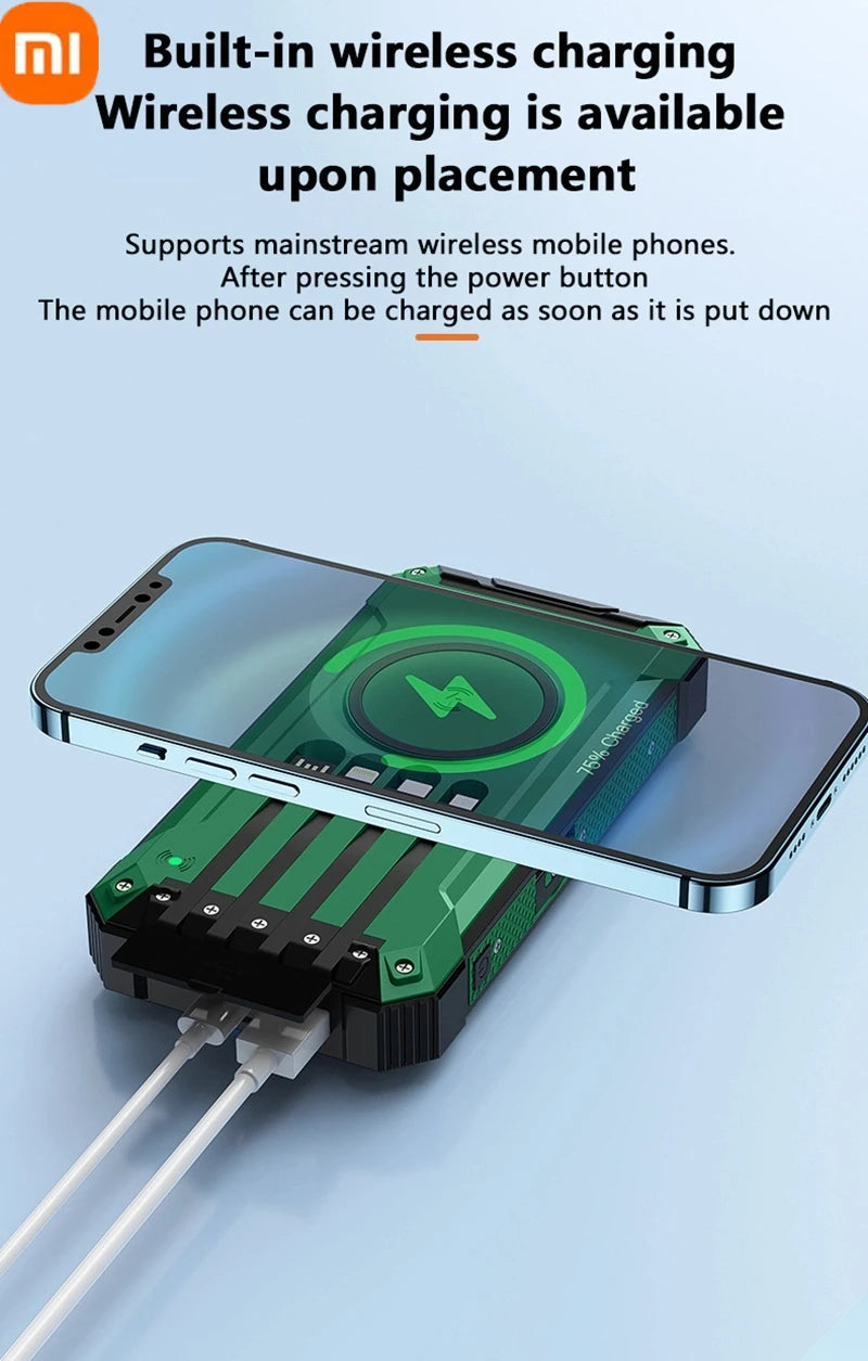 XIAOMI Solar Power Bank Wireless 200000mAh Large Capacity Fast Charging External Battery Outdoor Survival Emergency Equipment