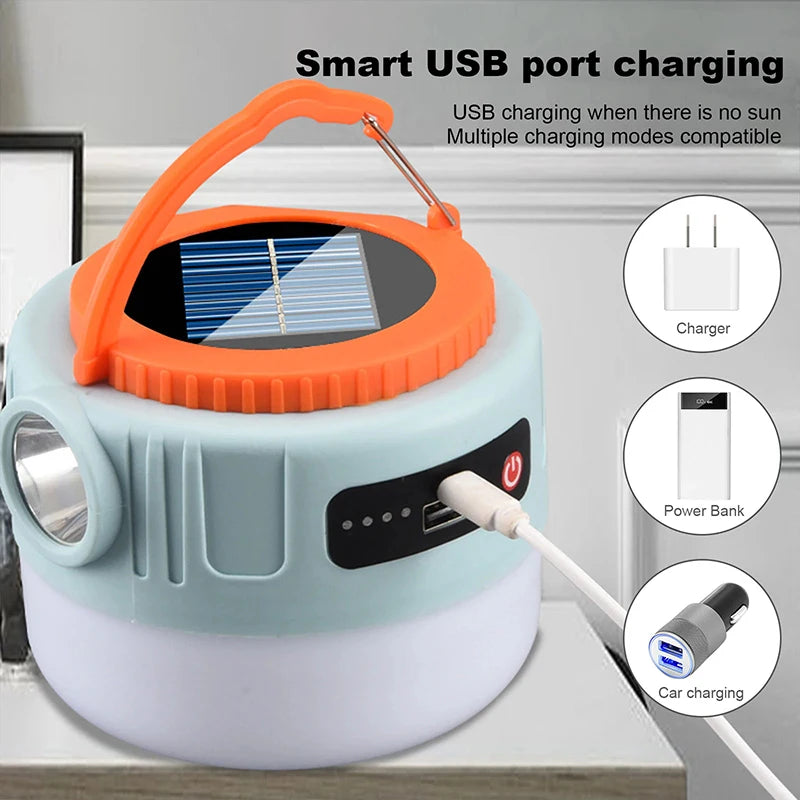 Outdoor Solar Camping Light High Power Work Light LED Flashlight Emergency Power Bank Tent Hanging Lamp Lantern Rechargeable