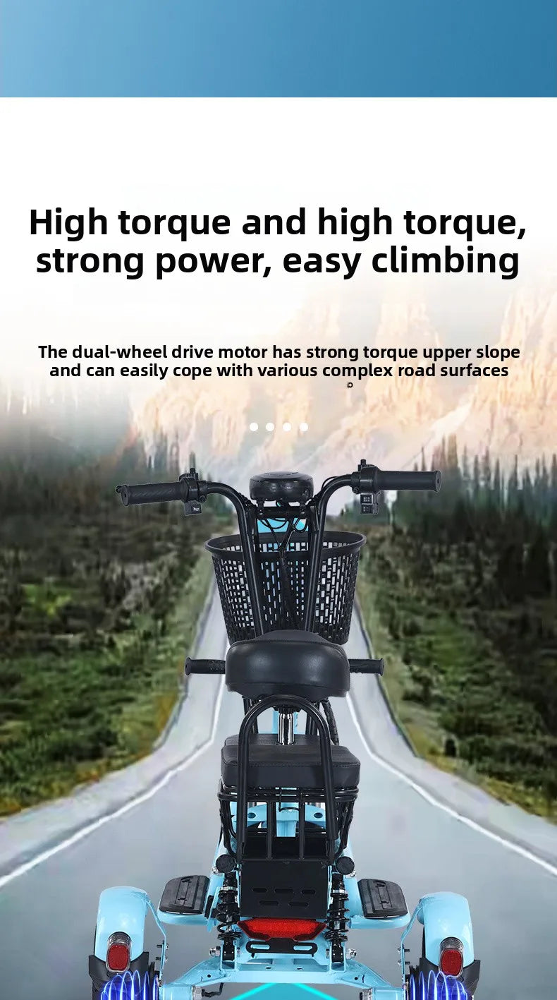 800W48V 70km folding electric tricycle small leisure vehicle for adults to ride three people portable battery car for home use