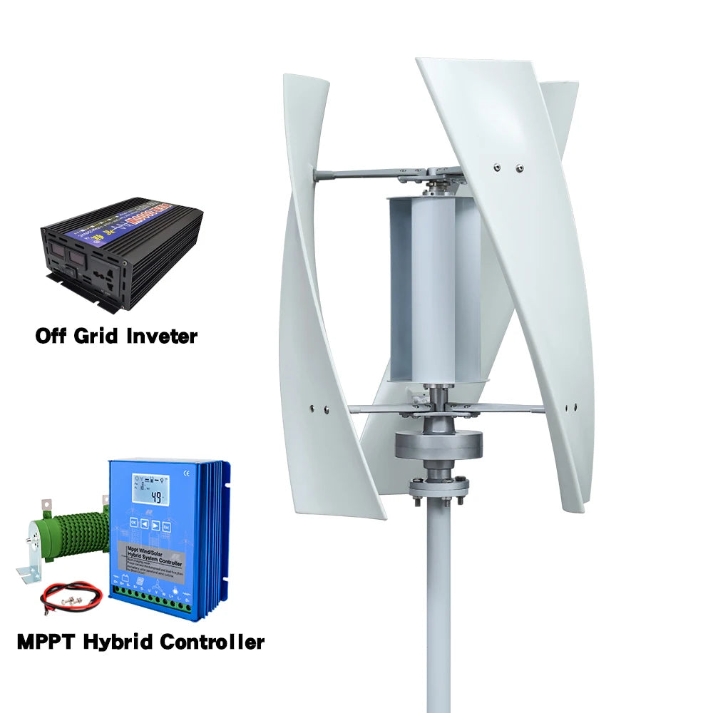 2000W Vertical Axis Wind Turbine 48V Alternative Energy Generator 220V AC Output Household Complete Set With Battery System10KWh