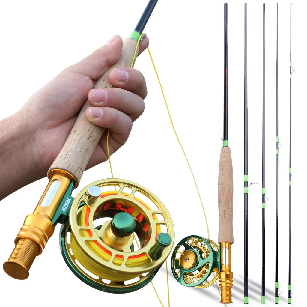Sougayilang Fly Fishing Rod and Reel Full Kit 5sections Carbon Fly Fishing Rod and 5/6 Reel Perch Fly Fishing Suitable for Pesca