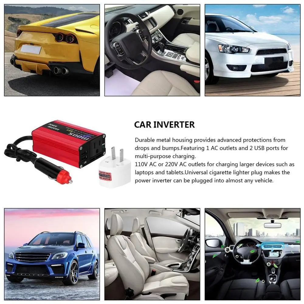 500W Car Adapter With Dual USB Output Portable Vehicle Power Converter DC 12V to 110V 220V Automatic Transformer Acessory